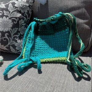 Handcrafted crochet backpack with pull strings